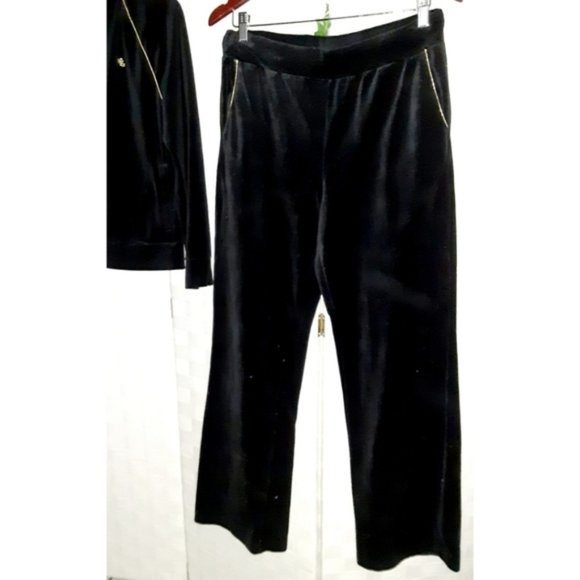 Lauren Ralph Lauren Velour Track Pants Black with gold trim sz SP NWT - Picture 8 of 8